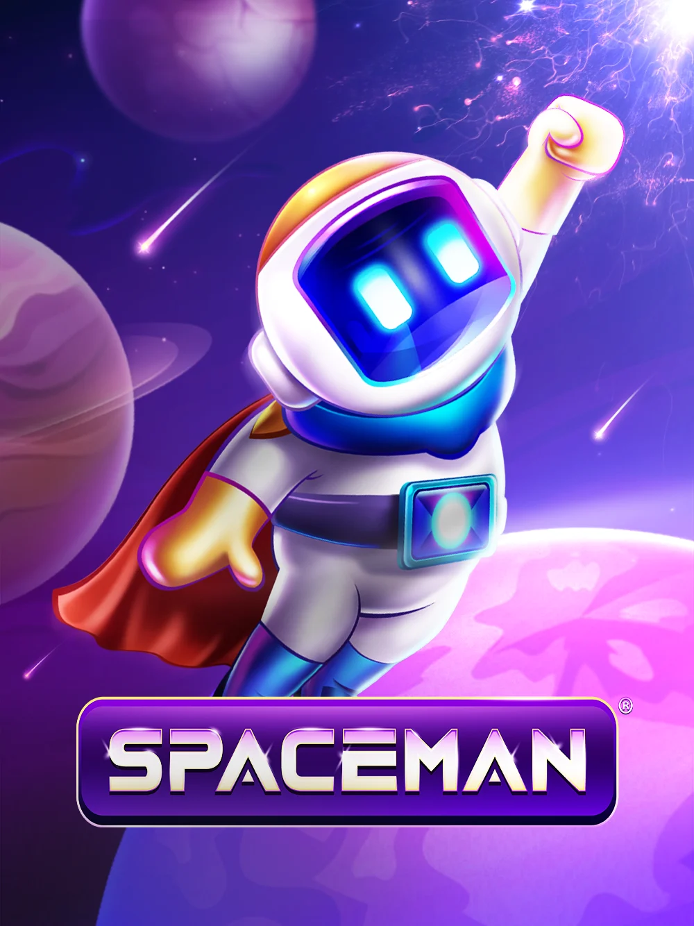 Juego espacial con astronauta y estética de salto de multiplicadores.